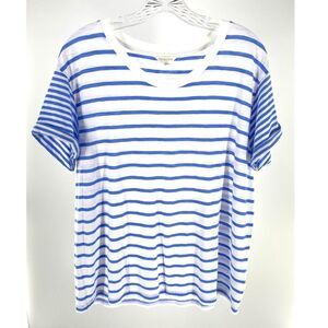 Caslon Basic White and Blue Striped Lightweight Crew Neck Organic T-Shirt size M